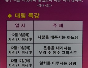 2024년 12월 10일 대림 특강

주제 : 은총을 내리시는 우리 주 예수 그리스도

강사 : 한철호 라이문도 신부님(서울대교구)